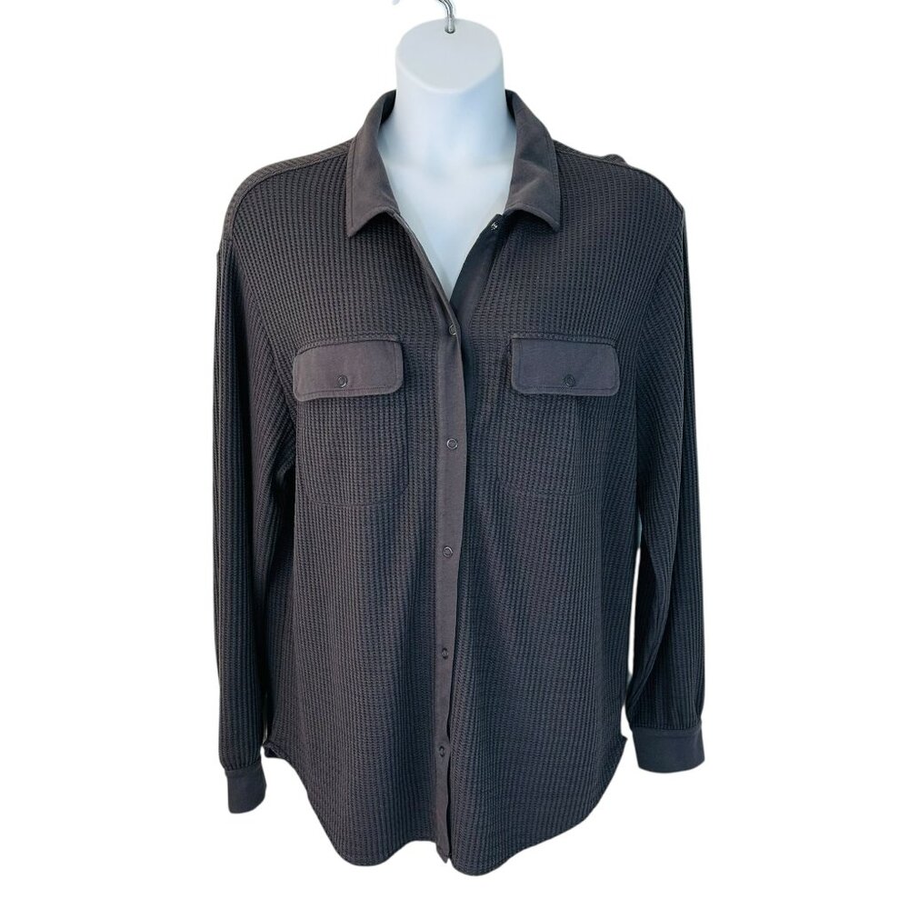 The Normal Brand Charcoal Button-Down Waffle Knit Shirt